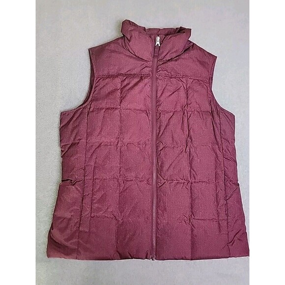 Lands End Puffer Vest Womens M Purple Feather Down Snaps Pockets Outdoor Hiking - Picture 1 of 12